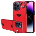 For iPhone 14 Pro Calf Texture Card Slot Ring Holder Phone Case(Red)