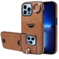For iPhone 13 Pro Max Calf Texture Card Slot Ring Holder Phone Case(Brown)
