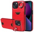 For iPhone 13 Calf Texture Card Slot Ring Holder Phone Case(Red)