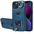 For iPhone 13 Calf Texture Card Slot Ring Holder Phone Case(Blue)