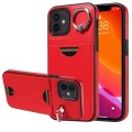 For iPhone 12 / 12 Pro Calf Texture Card Slot Ring Holder Phone Case(Red)