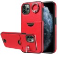 For iPhone 11 Pro Max Calf Texture Card Slot Ring Holder Phone Case(Red)