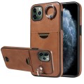For iPhone 11 Pro Max Calf Texture Card Slot Ring Holder Phone Case(Brown)