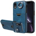 For iPhone XR Calf Texture Card Slot Ring Holder Phone Case(Blue)