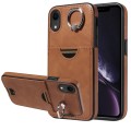 For iPhone XR Calf Texture Card Slot Ring Holder Phone Case(Brown)