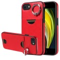 For  iPhone 2022 / 2020 / 8 / 7 Calf Texture Card Slot Ring Holder Phone Case(Red)