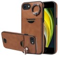 For  iPhone 2022 / 2020 / 8 / 7 Calf Texture Card Slot Ring Holder Phone Case(Brown)