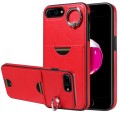 For  iPhone  8 Plus / 7 Plus Calf Texture Card Slot Ring Holder Phone Case(Red)