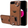 For  iPhone  8 Plus / 7 Plus Calf Texture Card Slot Ring Holder Phone Case(Brown)