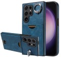 For Samsung Galaxy S24 Ultra 5G Calf Texture Card Slot Ring Holder Phone Case(Blue)