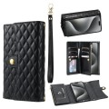 For iPhone 15 Pro Max Zipper Multi-Card Wallet Rhombic Leather Phone Case(Black)