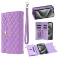 For iPhone 14 Pro Zipper Multi-Card Wallet Rhombic Leather Phone Case(Purple)