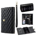For iPhone 12 / 12 Pro Zipper Multi-Card Wallet Rhombic Leather Phone Case(Black)