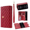 For iPhone 12 / 12 Pro Zipper Multi-Card Wallet Rhombic Leather Phone Case(Red)