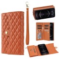 For iPhone 12 Pro Max Zipper Multi-Card Wallet Rhombic Leather Phone Case(Brown)