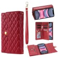 For iPhone 11 Zipper Multi-Card Wallet Rhombic Leather Phone Case(Red)