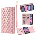 For iPhone 11 Zipper Multi-Card Wallet Rhombic Leather Phone Case(Rose Gold)