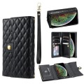 For iPhone X / XS Zipper Multi-Card Wallet Rhombic Leather Phone Case(Black)