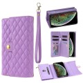 For iPhone XS Max Zipper Multi-Card Wallet Rhombic Leather Phone Case(Purple)