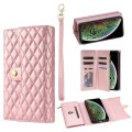 For iPhone XS Max Zipper Multi-Card Wallet Rhombic Leather Phone Case(Rose Gold)