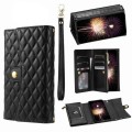 For Xiaomi 12T / 12T Pro Zipper Multi-Card Wallet Rhombic Leather Phone Case(Black)