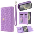 For Samsung Galaxy S23 FE 5G Zipper Multi-Card Wallet Rhombic Leather Phone Case(Purple)