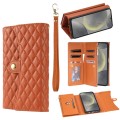 For Samsung Galaxy S23 FE 5G Zipper Multi-Card Wallet Rhombic Leather Phone Case(Brown)