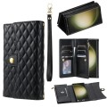 For Samsung Galaxy S23 Ultra 5G Zipper Multi-Card Wallet Rhombic Leather Phone Case(Black)