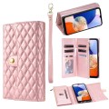 For Samsung Galaxy A03 166mm Zipper Multi-Card Wallet Rhombic Leather Phone Case(Rose Gold)