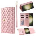 For Samsung Galaxy Note20 Ultra Zipper Multi-Card Wallet Rhombic Leather Phone Case(Rose Gold)