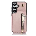 For Samsung Galaxy S24 5G YM006 Skin Feel Zipper Card Bag Phone Case with Dual Lanyard(Rose Gold)