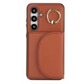 For Samsung Galaxy S24 5G YM007 Ring Holder Card Bag Skin Feel Phone Case(Brown)