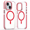 For iPhone 14 Plus Dual-Color Clear Acrylic Hybrid TPU MagSafe Phone Case(Red)