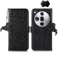 For OPPO Find X7 Ostrich Pattern Genuine Leather RFID Phone Case(Black)