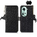 For OPPO Reno11 5G Global Ostrich Pattern Genuine Leather RFID Phone Case(Black)