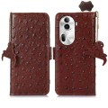 For OPPO Reno11 Pro 5G Global Ostrich Pattern Genuine Leather RFID Phone Case(Coffee)