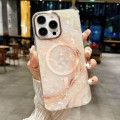 For iPhone 15 Pro Max IMD Marble Acrylic Hybrid TPU Plating MagSafe Phone Case(Pink)