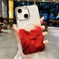 For iPhone 15 IMD Marble Acrylic Hybrid TPU Plating MagSafe Phone Case(Red)