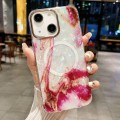 For iPhone 14 Plus IMD Marble Acrylic Hybrid TPU Plating MagSafe Phone Case(Rose Red)