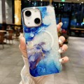 For iPhone 14 Plus IMD Marble Acrylic Hybrid TPU Plating MagSafe Phone Case(Blue)