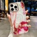 For iPhone 14 Pro Max IMD Marble Acrylic Hybrid TPU Plating MagSafe Phone Case(Rose Red)