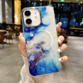 For iPhone 12 IMD Marble Acrylic Hybrid TPU Plating MagSafe Phone Case(Blue)
