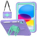 For iPad 10th Gen 10.9 2022 Punk Stand PC Hybrid Silicone Tablet Case with Shoulder Strap(Purple Tea