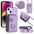For iPhone 15 Plus Organ Card Bag Ring Holder Phone Case with Long Lanyard(Purple)