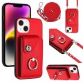 For iPhone 15 Plus Organ Card Bag Ring Holder Phone Case with Long Lanyard(Red)
