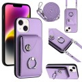 For iPhone 14 Plus Organ Card Bag Ring Holder Phone Case with Long Lanyard(Purple)