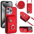 For iPhone 14 Pro Organ Card Bag Ring Holder Phone Case with Long Lanyard(Red)