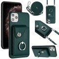 For iPhone 11 Pro Max Organ Card Bag Ring Holder Phone Case with Long Lanyard(Green)