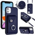 For iPhone 11 Organ Card Bag Ring Holder Phone Case with Long Lanyard(Blue)