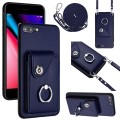 For iPhone 8 Plus / 7 Plus Organ Card Bag Ring Holder Phone Case with Long Lanyard(Blue)